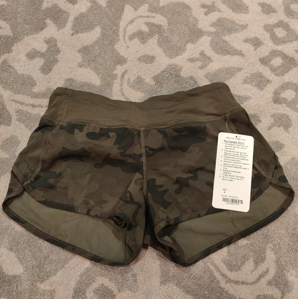 NWT Lululemon Speed Short Savasana Green Camo 4